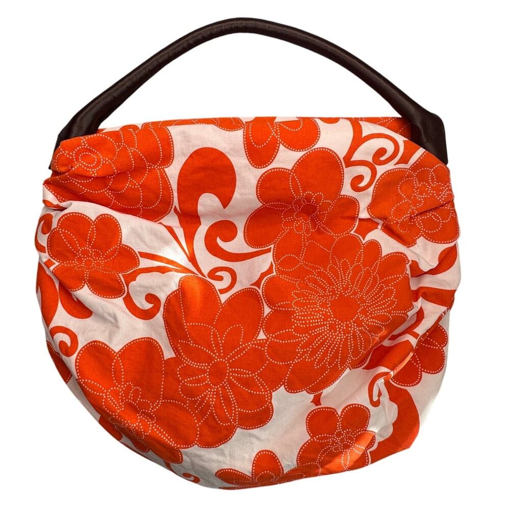 Saks Fifth Avenue Floral Canvas Shoulder Bag Orange Single Handle Retro 70s